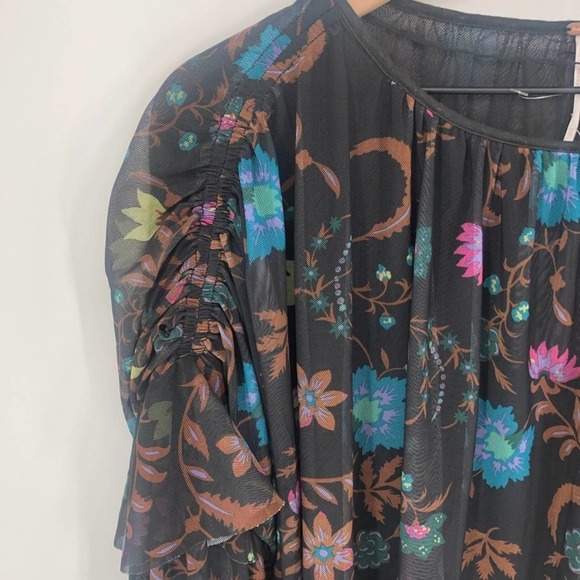 FREE PEOPLE Wildflower Honey Peasant Mesh Blouse Black Combo Size XS NEW - Picture 12 of 16